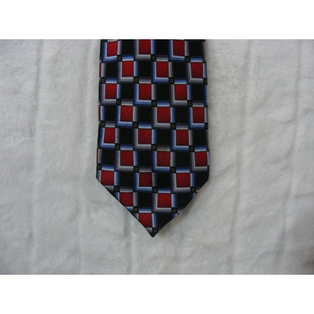 Knightsbridge Necktie Mens OS Red Blue Geometric Silk Excellent Formal Business